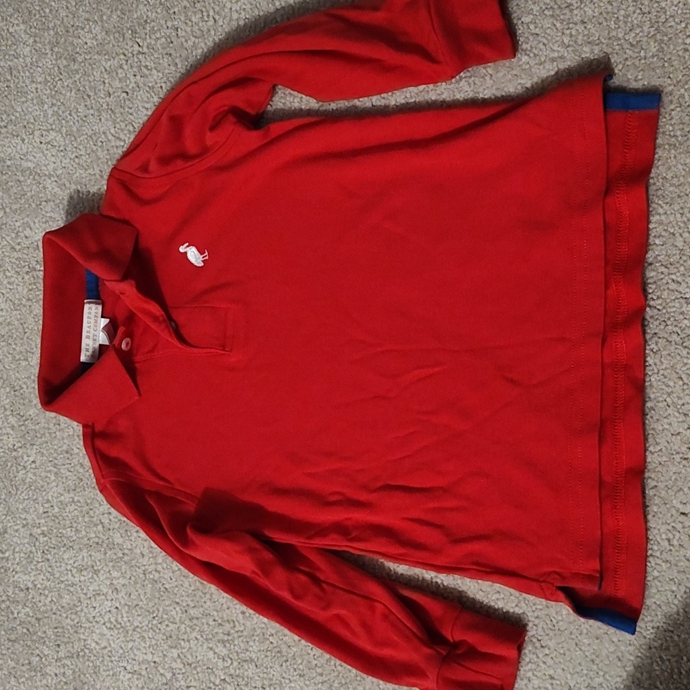 The Beaufort Bonnet, red long sleeve polo shirt, size 4t